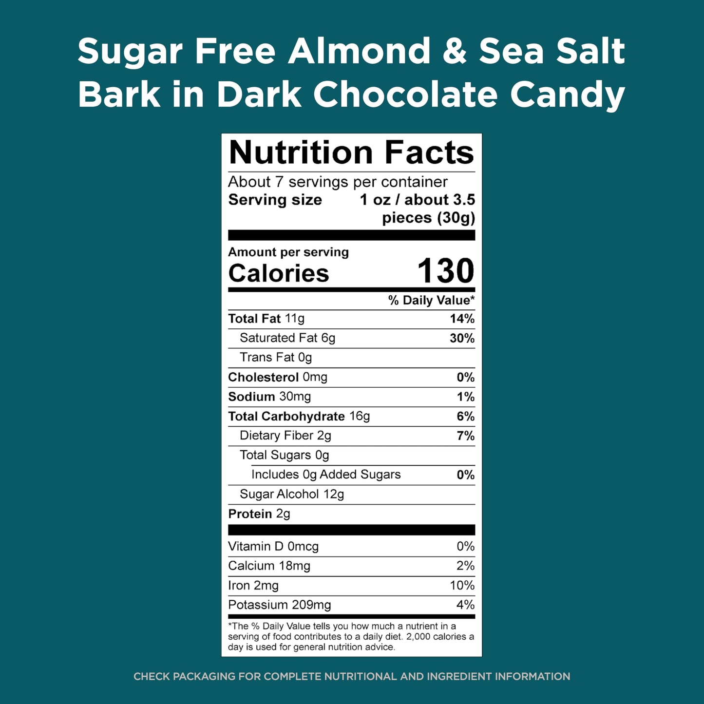 RUSSELL STOVER Sugar Free Dark Chocolate Almond & Sea Salt Bark, 7.5 oz bag (? 24 pieces)