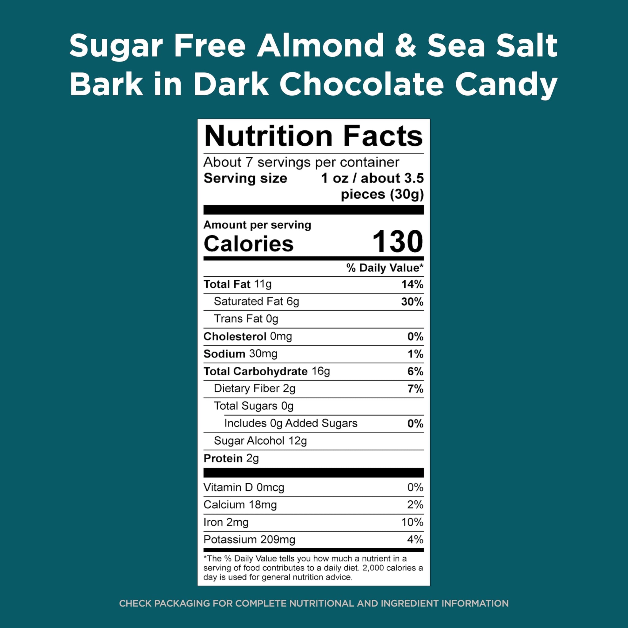 RUSSELL STOVER Sugar Free Dark Chocolate Almond & Sea Salt Bark, 7.5 oz bag (? 24 pieces)