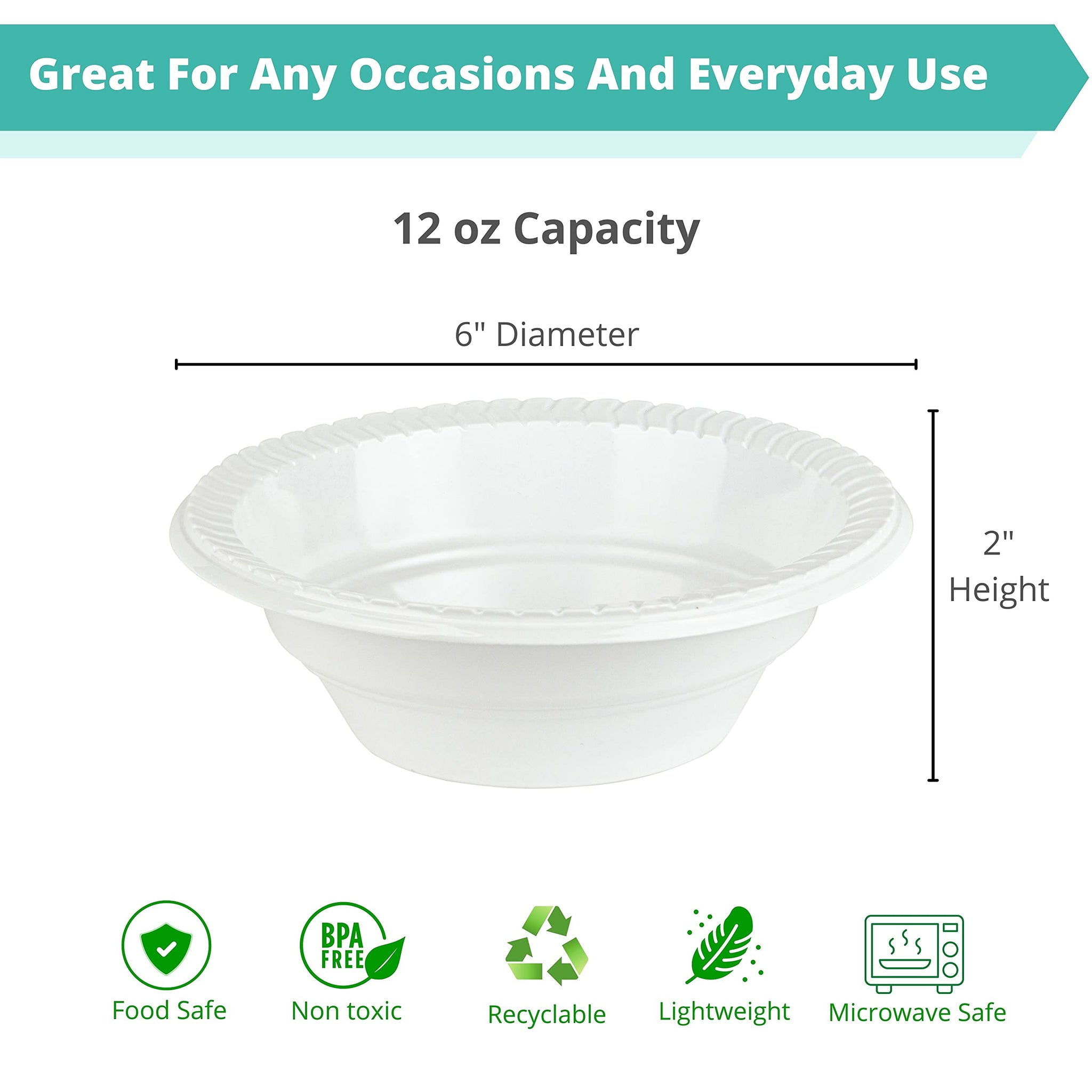 2 Pack of 100 Count - White 12 oz. Plastic Bowls - (styles may vary)