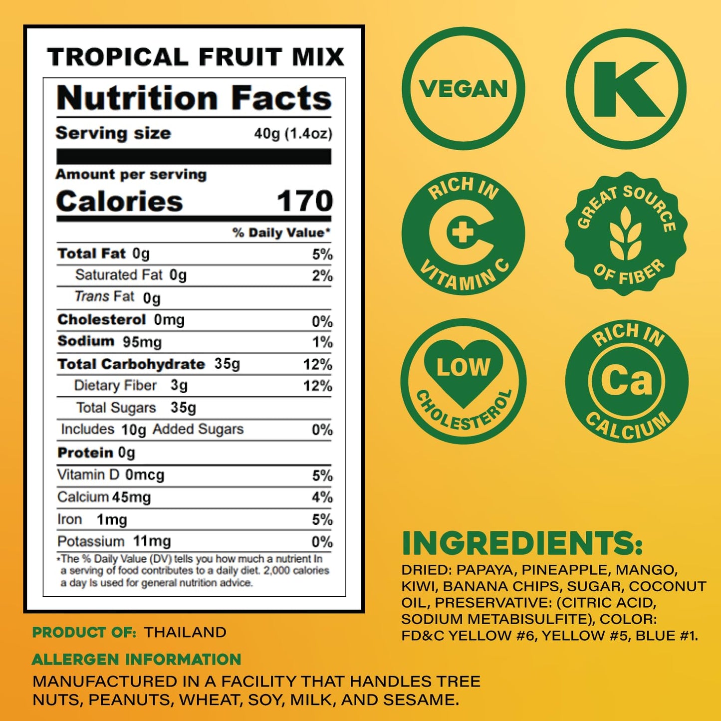Sunbest Natural Tropical Dried Fruit Mix - 3 lb Bulk Bag (48 oz) - Mango, Pineapple, Papaya, Banana & Kiwi - Non-GMO, Vegan, Gluten-Free - Healthy