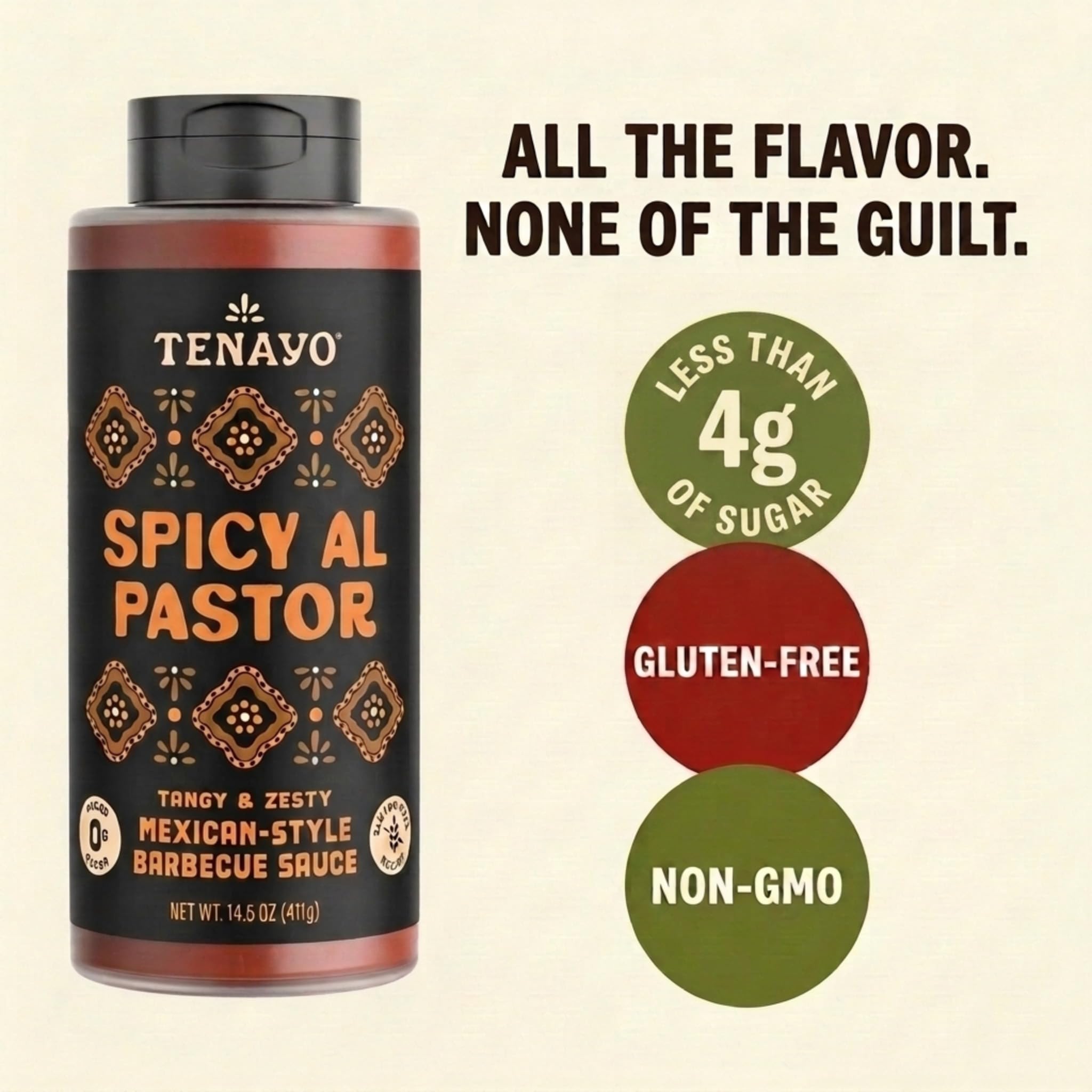 Tenayo Spicy Al Pastor BBQ Sauce, 2-Pack (14.5 oz Bottles) - Mexican Style Barbecue Sauce with Pineapple, Achiote & Chile Peppers - 4g of Sugar
