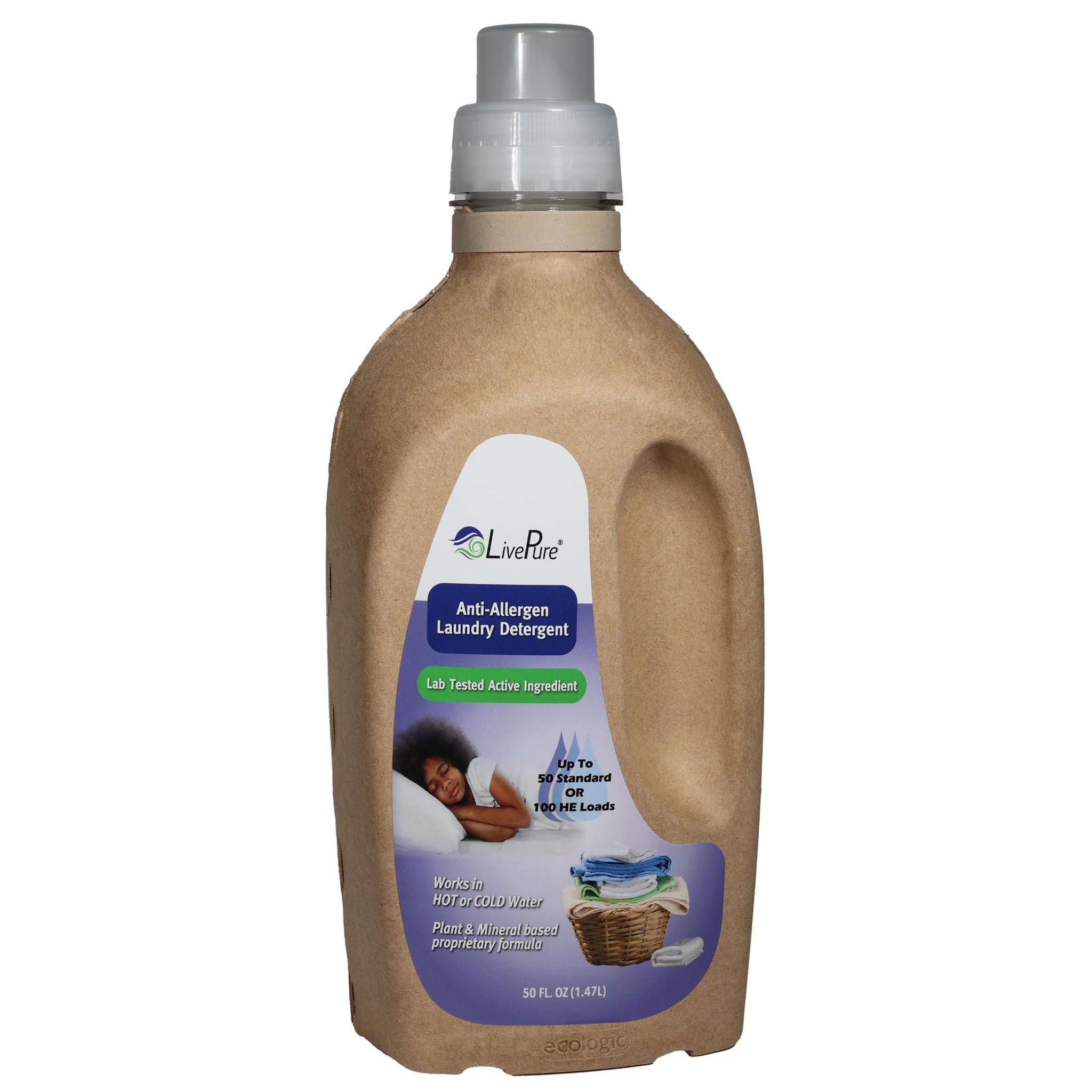 LivePure Anti-Allergen 50 OZ Laundry Detergent for Dust Mites, Pet Dander, Allergies.
