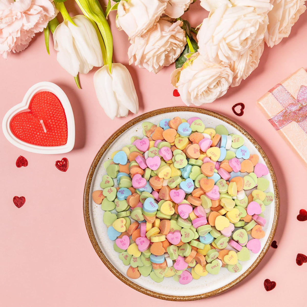 Tiny Conversation Hearts Candy Bulk Pack - 5 lb Hard & Crunchy Valentine's Candy Heart Shapes in Resealable Bag for Buffets, Candy Exchange, Snacks