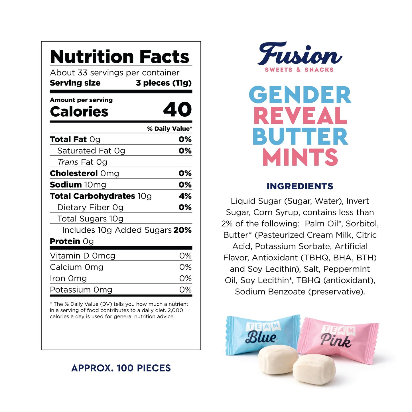 Gender Reveal Buttermints Individually Wrapped, 100 Count | Pink and Blue Candy For Gender Reveal Party Favors & Baby Shower Mints | Sweet After