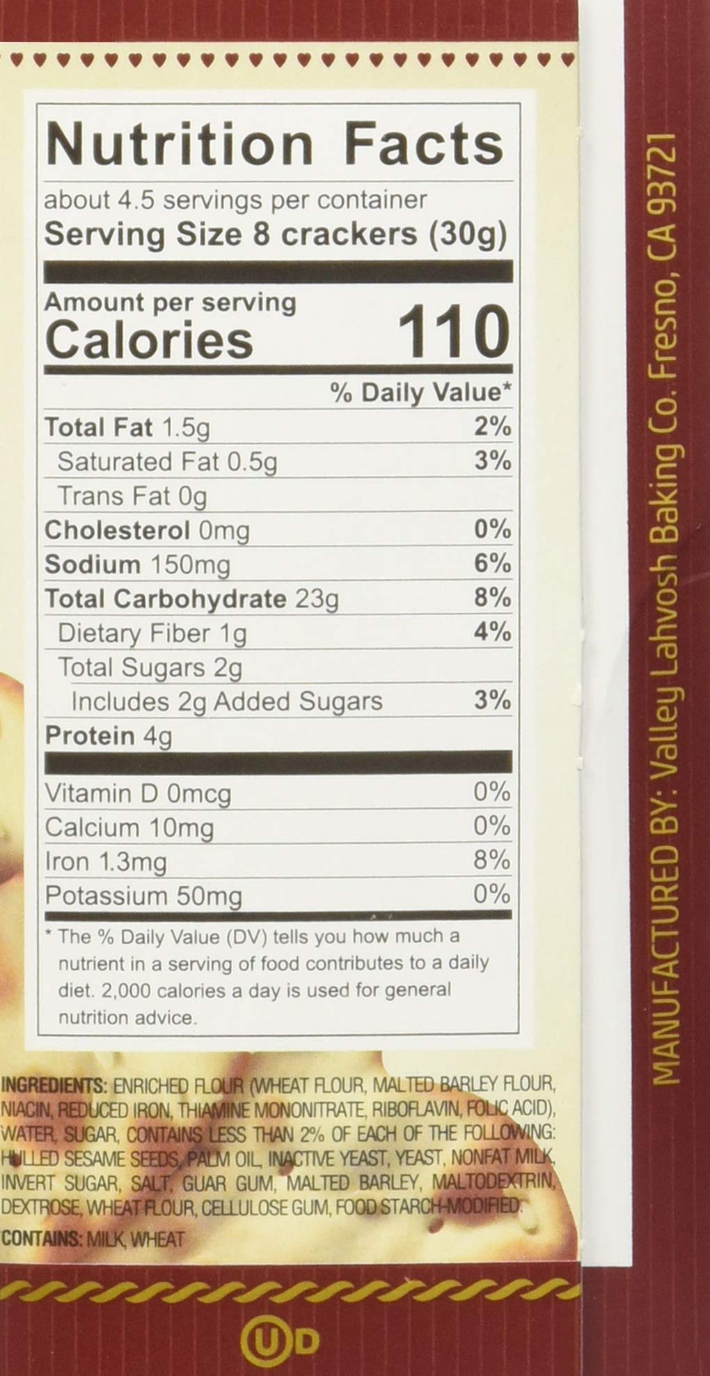 Valley Lahvosh Hearts Crackers 4.5 oz (Pack of 4)