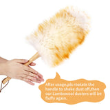 Lambs Wool Duster with Solid Bamboo Handle,Leather Hang Strap,18.9 inch Long,Natural Feather Duster for Cleaning Ceiling Fans,Window Blinds,Computer