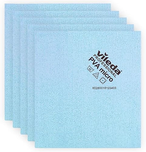 Vileda Professional | PVA Microfiber Cloth | All Purpose Cleaning Shammy | Synthetic Chamois Towel | Smooth & Absorbent Materials | 5 Pack Blue