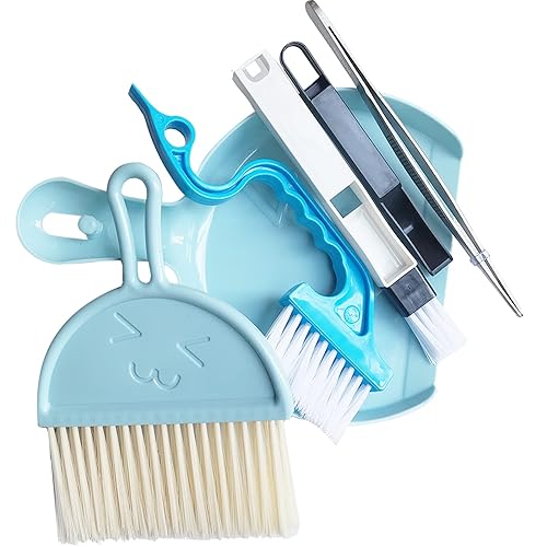 Broom and Dustpan Tweezers Tongs Cleaning Brushes Groove Gap Clean Tool Set 4 Pcs Kitchen Cleaning Brushes mini Kit Multipurpose Small Set for Home