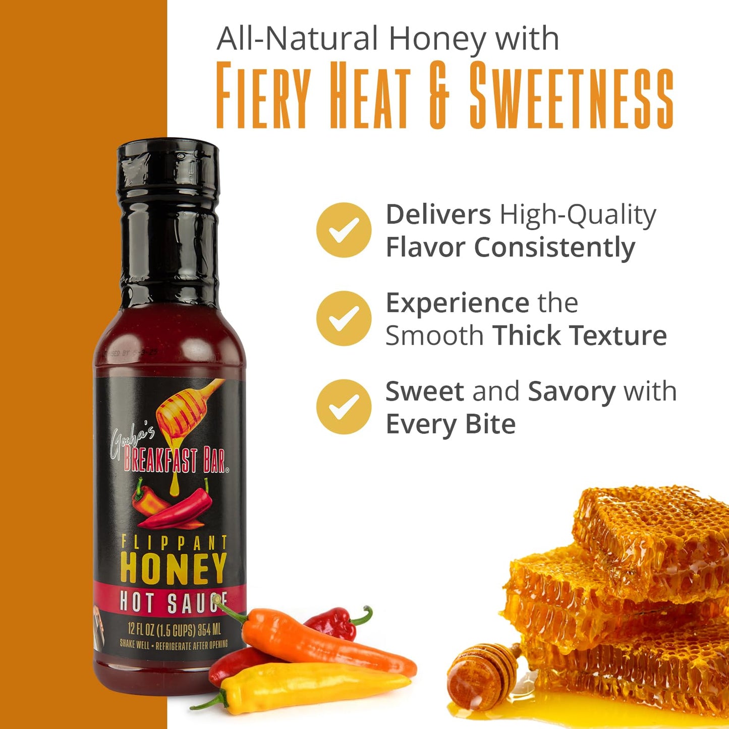 Gocha's Flippant Honey Hot Sauce - 12 fl. oz (354 ml) - All-Natural Spicy Honey with Fiery Heat & Sweetness - Great for Drizzling, Dipping