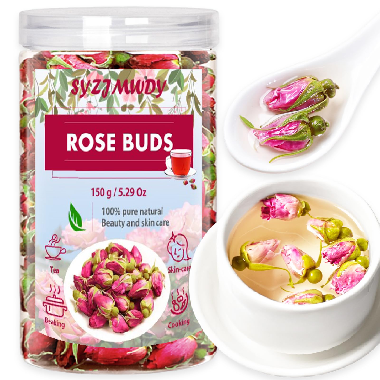 Premium Dried Rose Buds, 150g/5.29oz Edible Rose Petals Loose Tea, Direct From Source Red Rose Tea, Dried Flowers for Tea Baking Crafts Cocktail