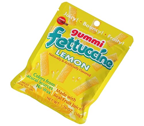 Bourbon Fettuccine Gummi Lemon Candy, 10-Pack - Japanese Tangy & Chewy Gummy Strips with Real Lemon Juice