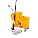 Mind Reader Mop Bucket with Wringer (Mop Not Included), 5.5 Gallon Cleaning Bucket with Wheels and Handle, Upward Press Wringer, Small Mop Compatible