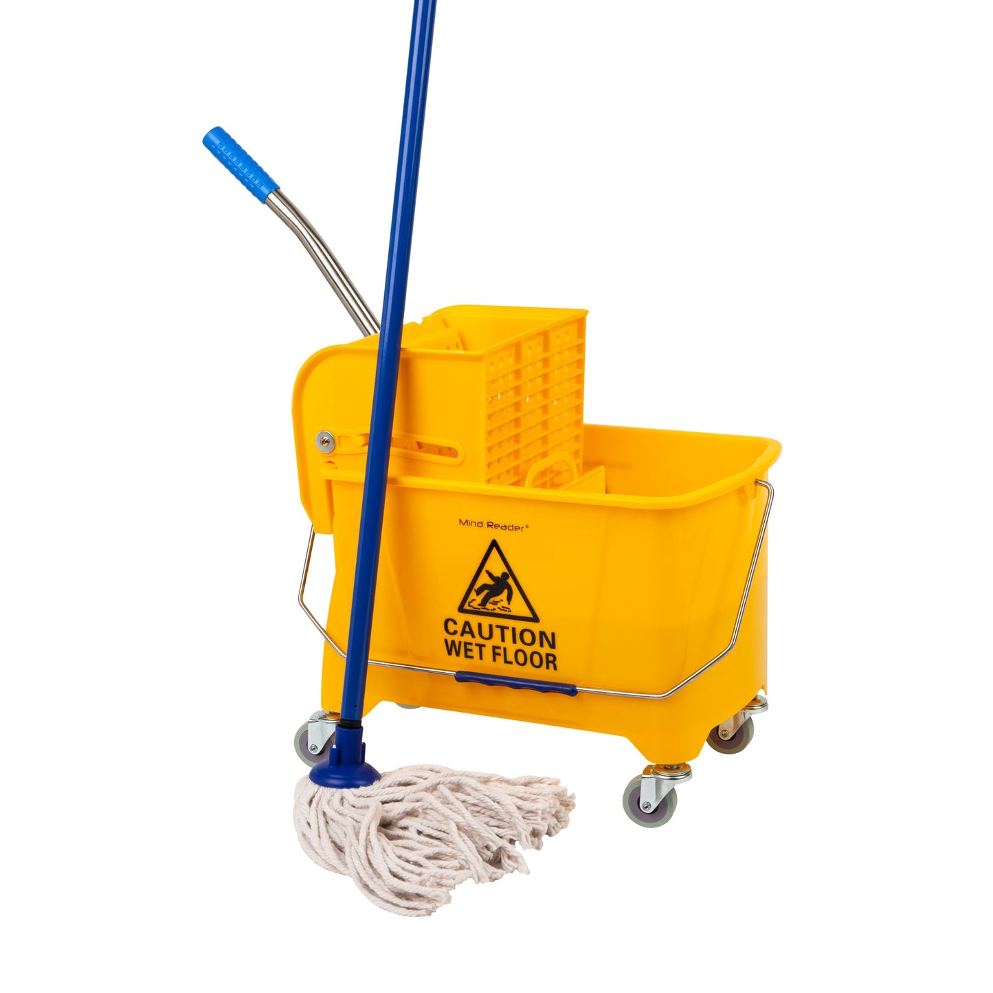 Mind Reader Mop Bucket with Wringer (Mop Not Included), 5.5 Gallon Cleaning Bucket with Wheels and Handle, Upward Press Wringer, Small Mop Compatible