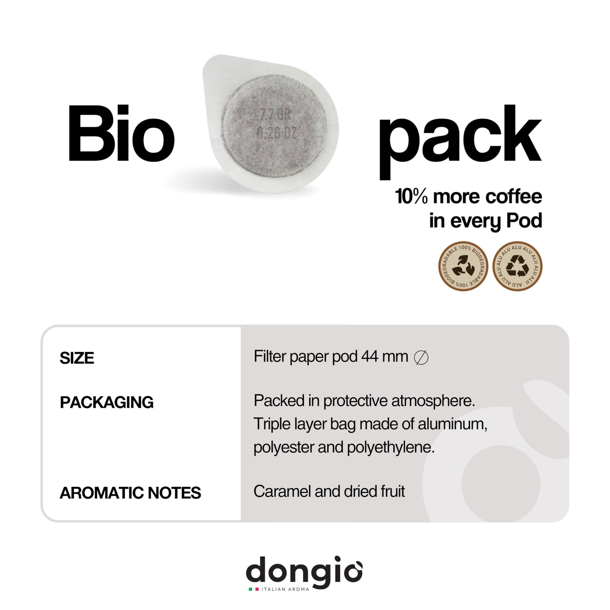 Dongio Caffe Milano Light Roast ESE 44mm Coffee Pods - 50 Count | Italian Espresso Pods, Intensity 6/10, Smooth Aroma, Rich Crema, Roasted in Italy