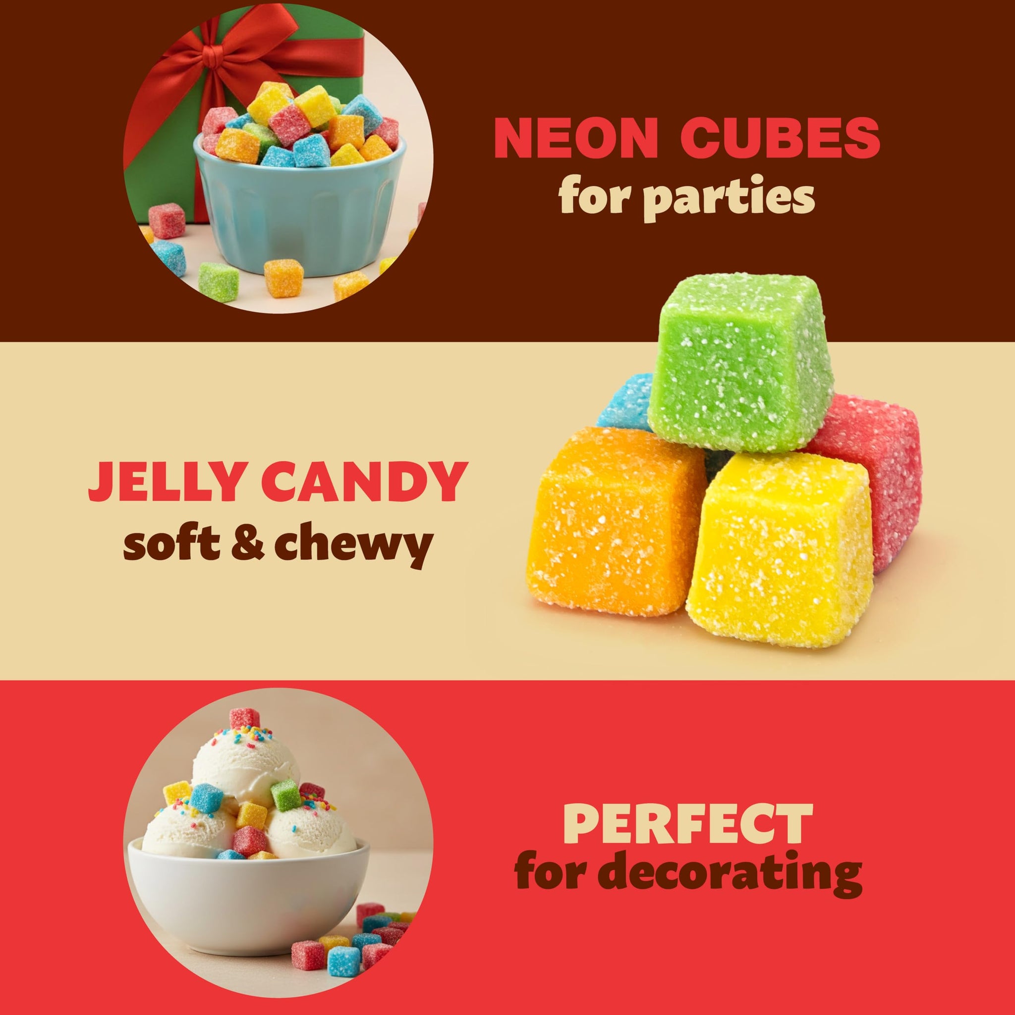 Sour Gummy Blocks Candy | 2-Pound Bag | Assorted Fruit Chewy Candy Cubes in Strawberry, Green Apple, Tangerine, Blueberry & Pineapple | Neon Jellies
