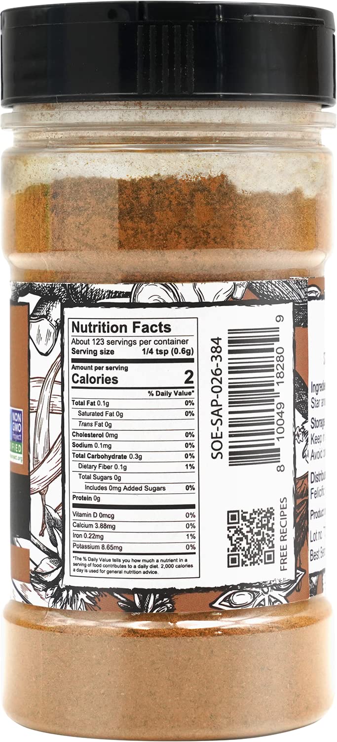 Soeos Chinese Star Anise Powder 2.6 oz (74g), Ground Chinese Star Anise Seeds, Dried Anise Star Spice, Star Anise Bulk, Anise Star. Non-GMO Verified