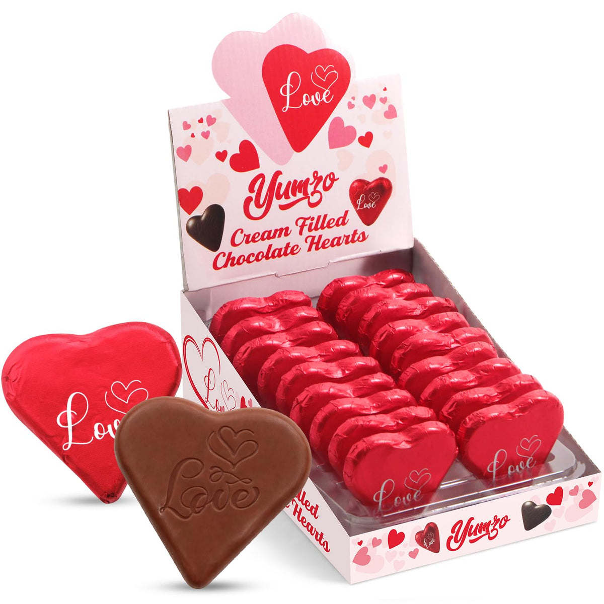 Chocolate Hearts, Milk-Chocolate, Mothers Day, Bulk, 18 Pack