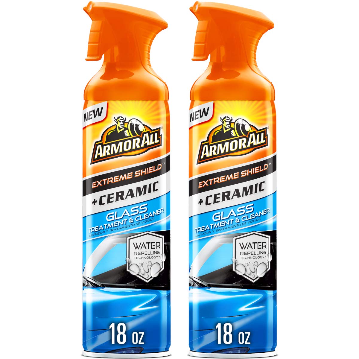 Armor All Extreme Shield + Ceramic Glass Treatment and Cleaner, Car Glass Cleaner Spray and Water Repellant, 18 Oz Each, 2 Pack
