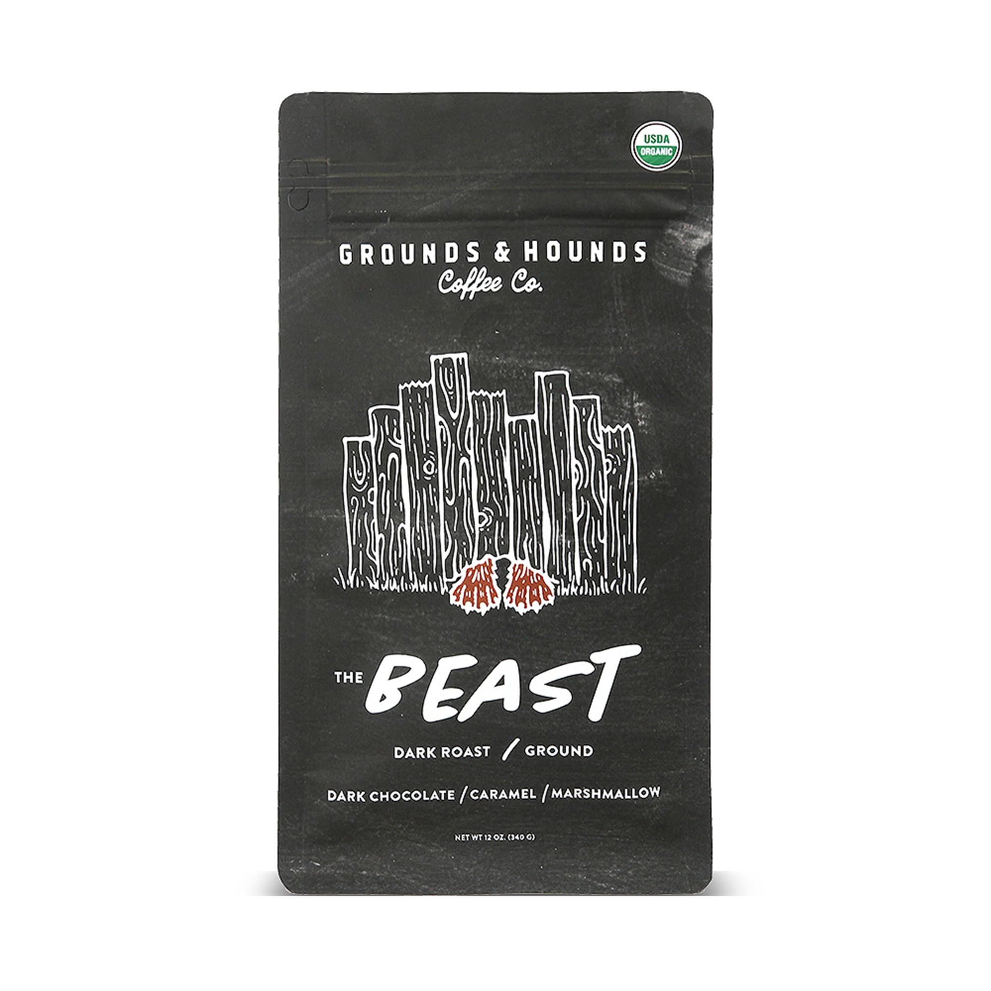 Grounds & Hounds Coffee - 12oz Ground Bag, Dark Roast, The Beast Ground 12oz bag