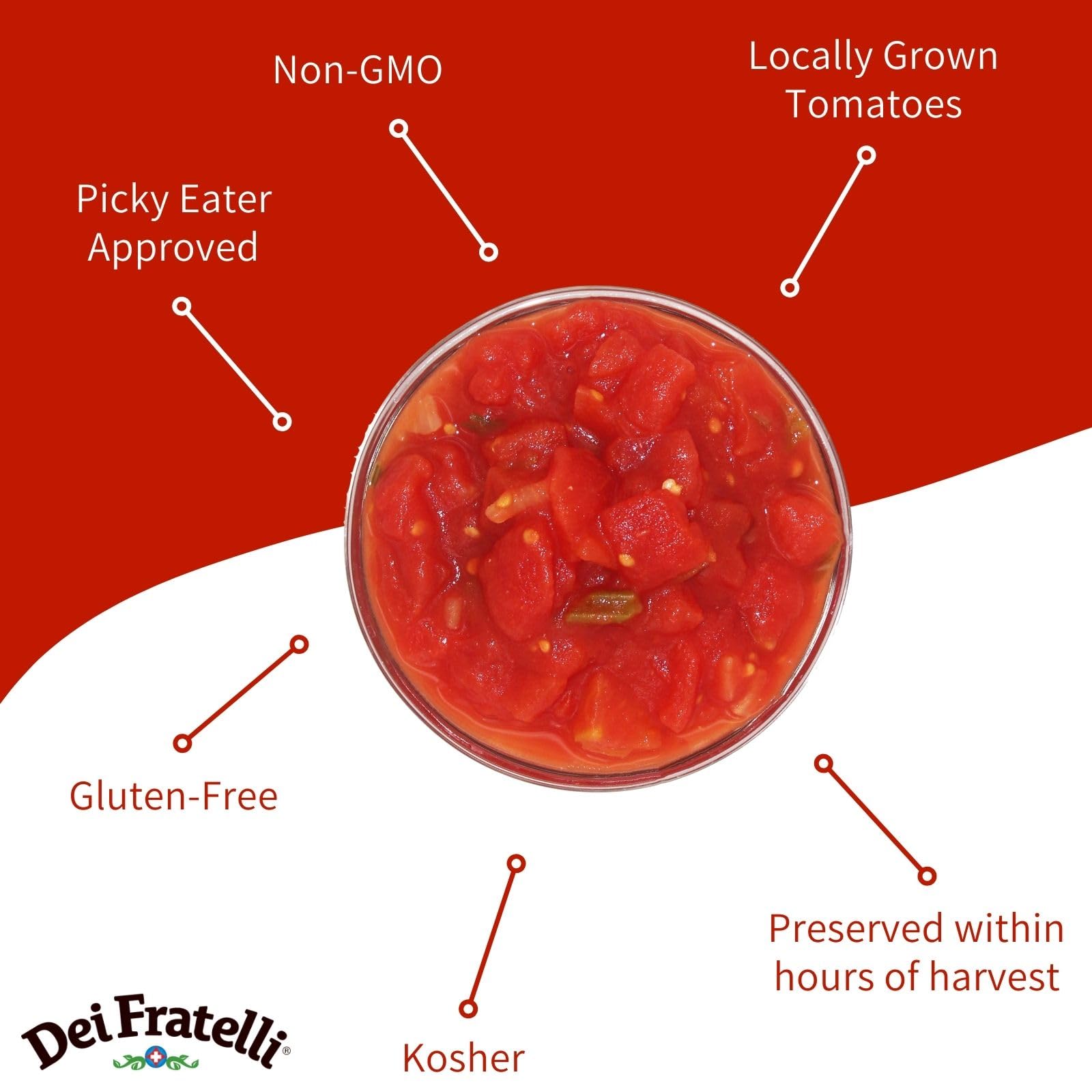 Dei Fratelli Seasoned Diced Tomatoes (28 oz. Cans, 6 pack) - Vine-Ripened - Non GMO, Gluten-Free