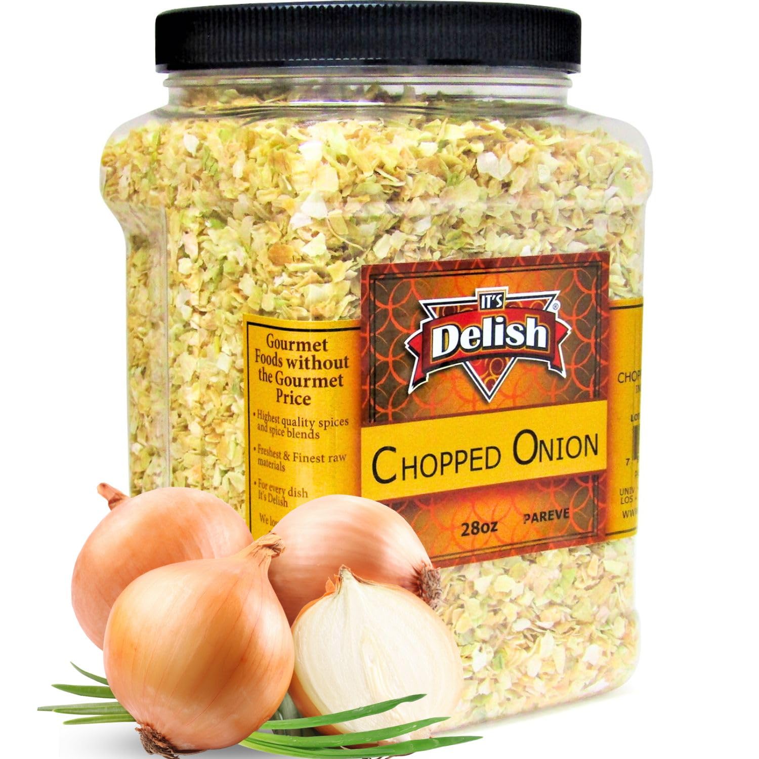 Dried Chopped Onion by It’s Delish, 28 Oz Jumbo Reusable Container - All Natural Dehydrated Onions Flakes | Delicious & Fresh Onion Taste - No