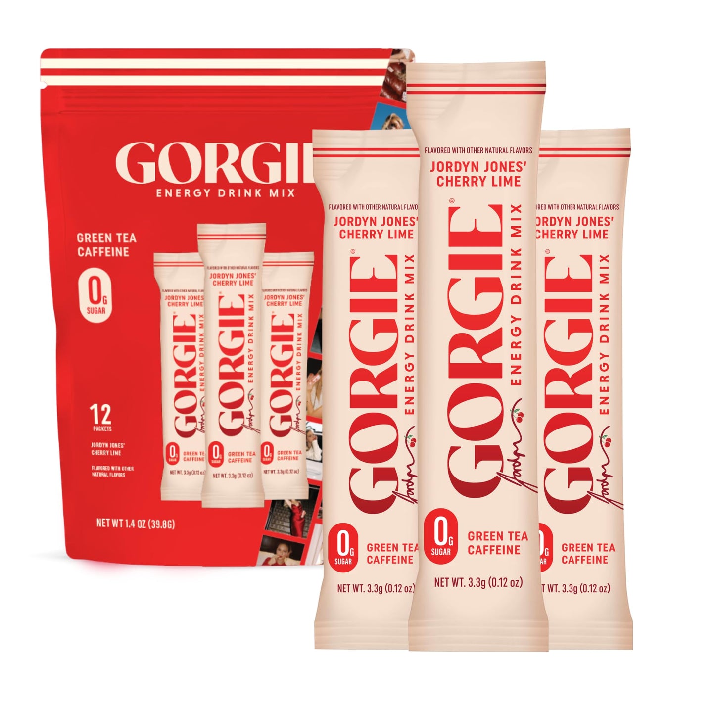 GORGIE Jordyn Jones Cherry Lime Sugar-Free Natural Energy Drink Mix, On the Go Powder, Healthy Energy Drinks - Green Tea Caffeine, Biotin, B Vitamins