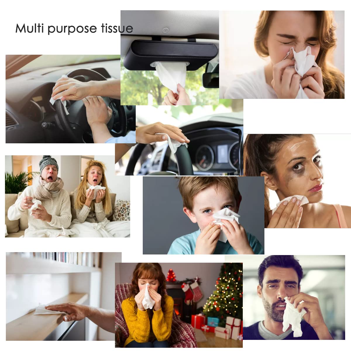 Car Tissue Refills, 600 Sheets Disposable Soft Facial Tissues Napkin, Travel Size Pack for Car Visor Tissue Holder or Purse, 50 Sheets per Pack