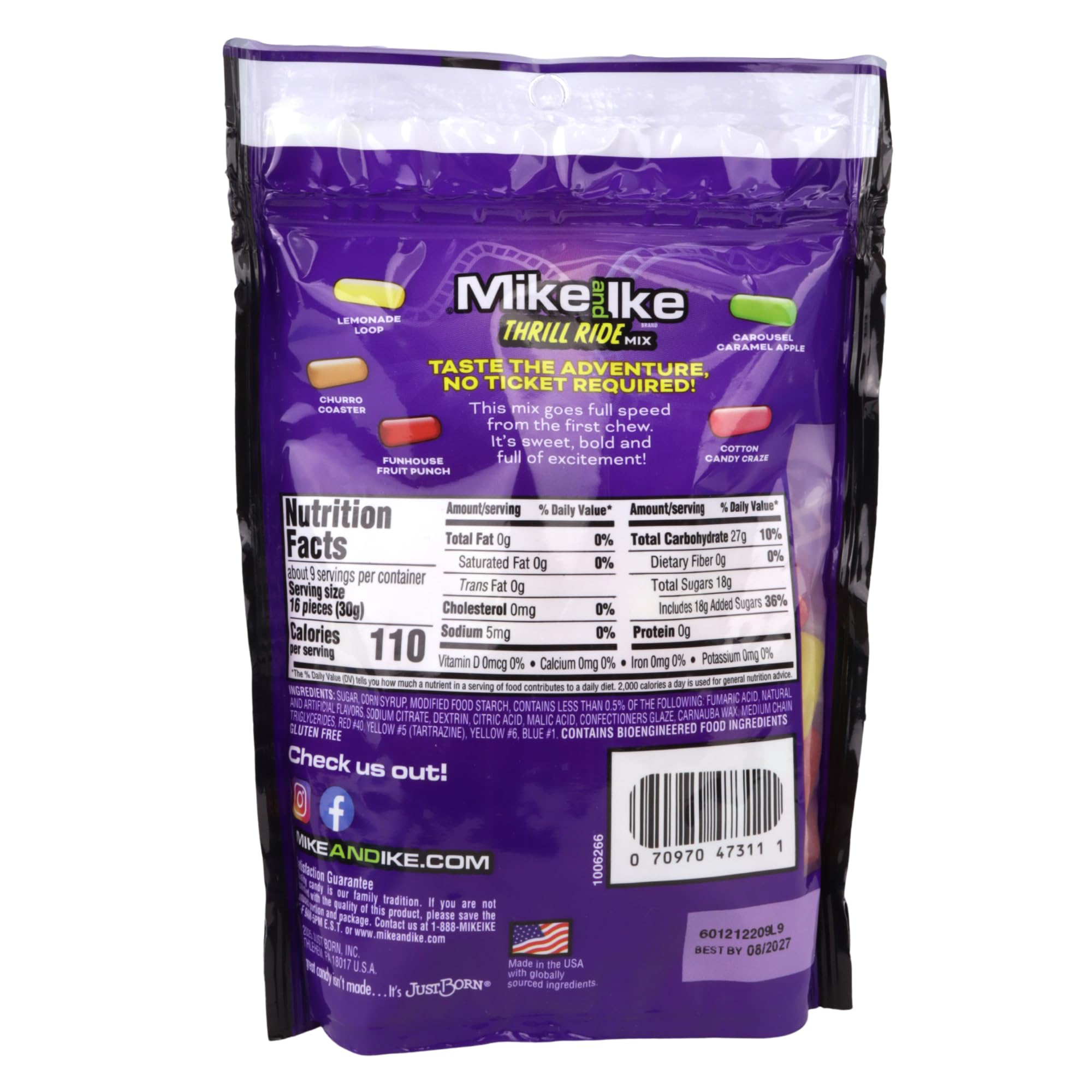 Mike and Ike Bulk Thrill Ride Mix, Assorted Chewy Fruit Candies, Resealable Bags, 10 Ounces, Pack of 2