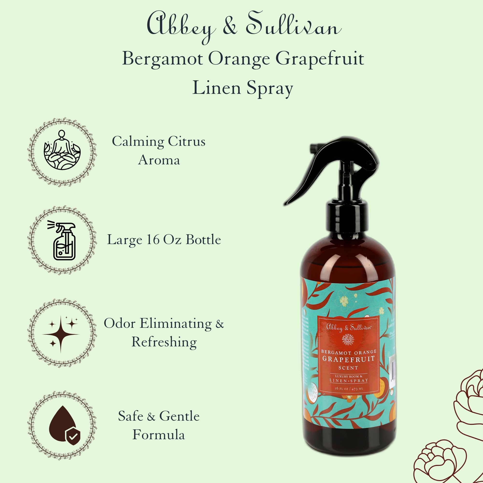 Abbey & Sullivan Linen Spray, Berg. Orange Grapefruit, 16 oz