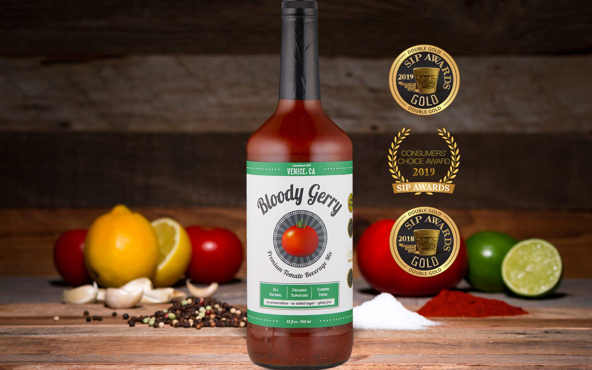 Bloody Gerry Bloody Mary Mix Double Pack 2 x 32 oz, All-Natural Premium Bloody Mary, Michelada Mixer, Gluten- Free, Organic Tomatoes, Real Lemon