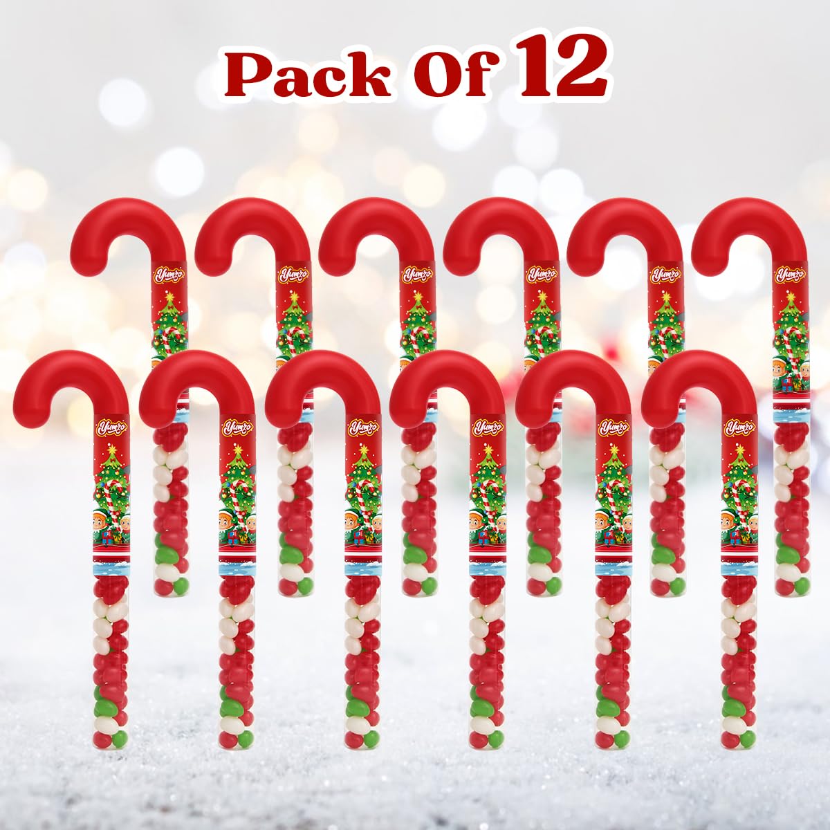 Candy Cane Filled with Jelly Beans, 12 Pack, Ideal Christmas Candy for Stocking Stuffers, Perfect for a Sweet Christmas Celebration.