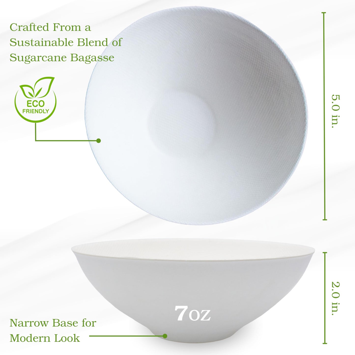 50ct Sugarcane 7oz Small Modern White Bowl Eco Friendly Perfect Small Disposable Plates & Soup Bowls for Caterers, Wedding Planners, Parties CMJJ
