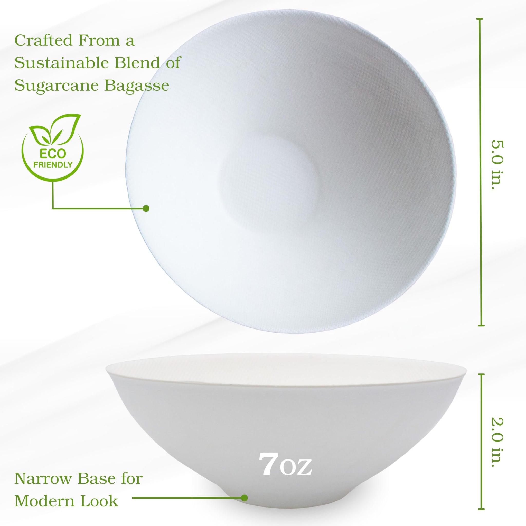 50ct Sugarcane 7oz Small Modern White Bowl Eco Friendly Perfect Small Disposable Plates & Soup Bowls for Caterers, Wedding Planners, Parties CMJJ