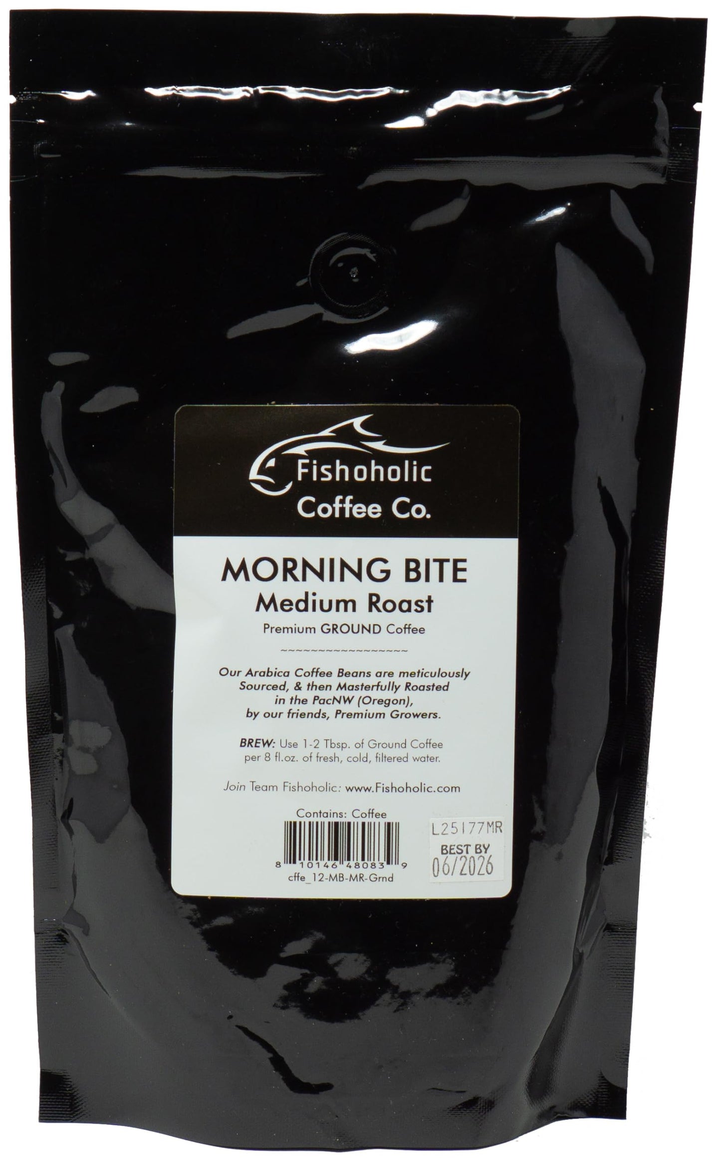 Fishoholic COFFEE CO. - "Morning Bite" Medium Roast Ground Coffee - Small Batch Arabica Beans - Roasted in the PNW