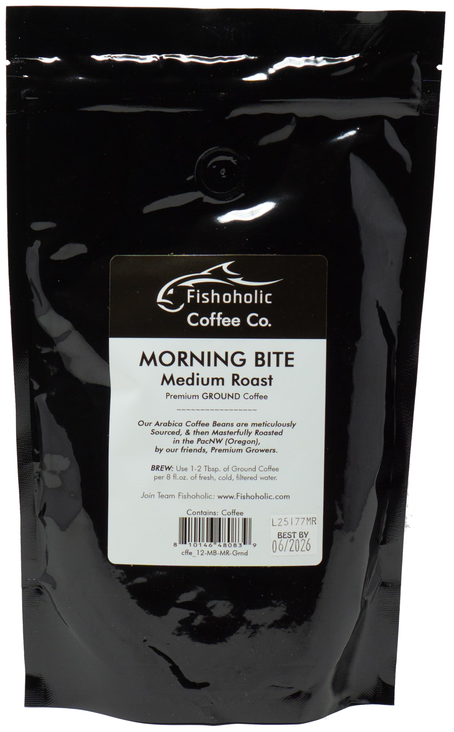 Fishoholic COFFEE CO. - "Morning Bite" Medium Roast Ground Coffee - Small Batch Arabica Beans - Roasted in the PNW