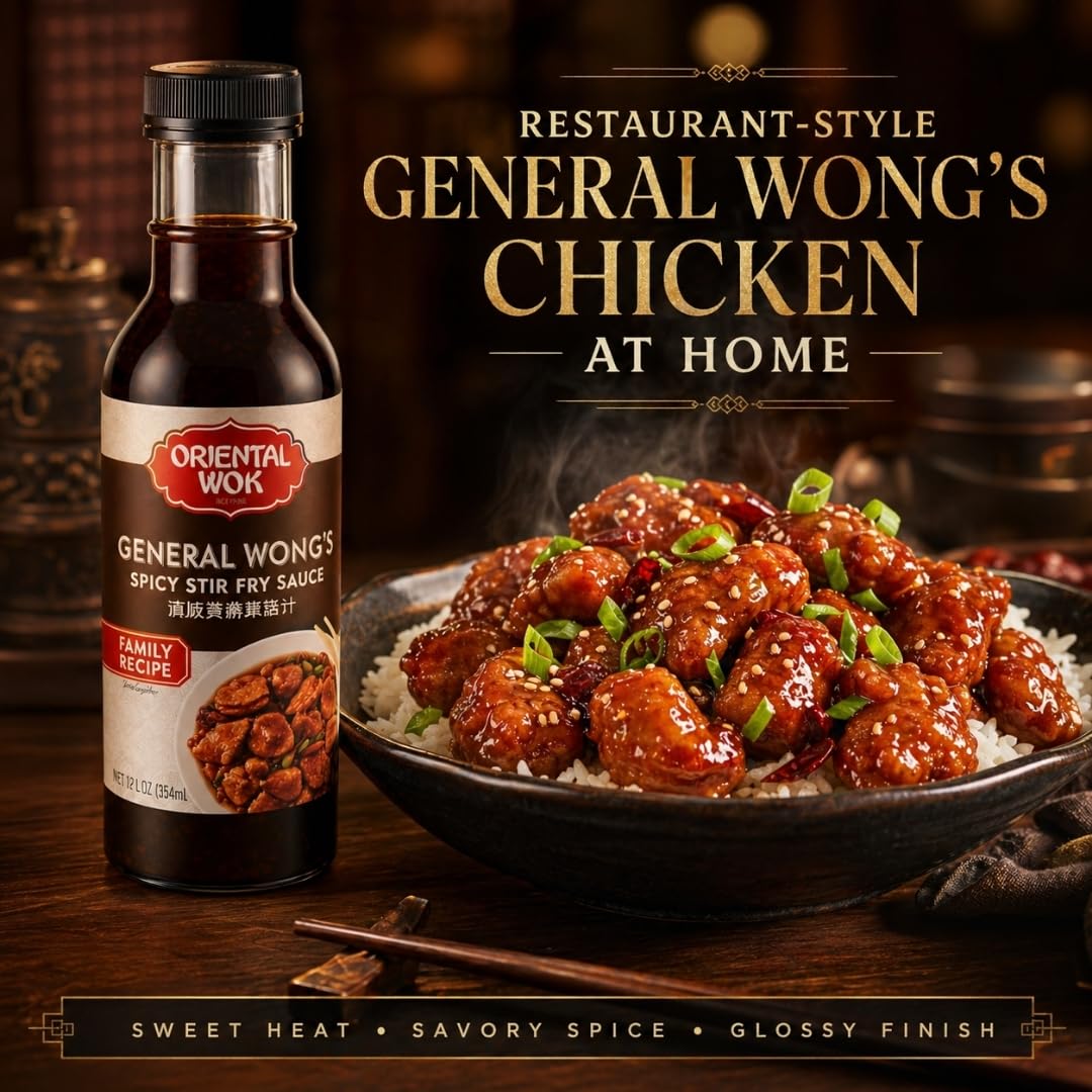 Oriental Wok Gourmet General Wong's Spicy Stir Fry Sauce, Umami-Infused Gourmet Sauce, Timeless Taste & Contemporary Convenience, 14 oz (1 Pack)