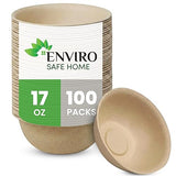 Enviro Safe Home 17 oz Paper Bowls (100 Pack) Disposable Bamboo Bowls - Heavy Duty, Microwavable Oven Safe - Perfect for Salads, Ice Cream, Hot Soups