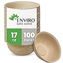 Enviro Safe Home 17 oz Paper Bowls (100 Pack) Disposable Bamboo Bowls - Heavy Duty, Microwavable Oven Safe - Perfect for Salads, Ice Cream, Hot Soups