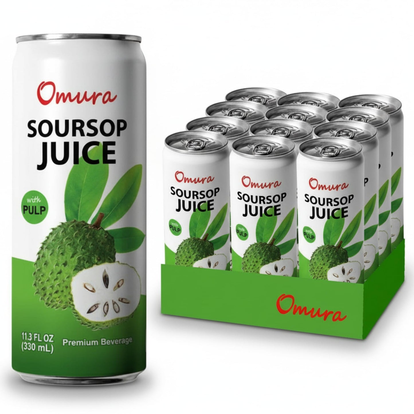 Omura Soursop Juice Drink with Pulp 11.3 Fl Oz (12-Pack) | Refreshing Tropical Fruit Beverage | Graviola Guanabana Juice