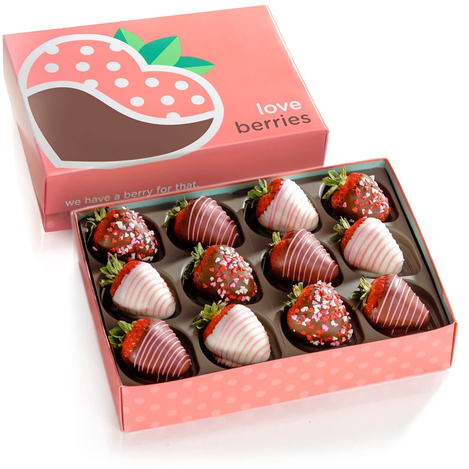 A Gift Inside The Original Love Berries Chocolate Dipped Strawberries Gift - 12 Berries for Mother's Day, Birthday, Thank You