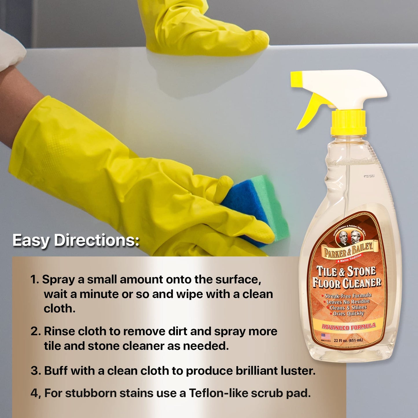 PARKER & BAILEY Tile & Stone Cleaner - Granite Countertop Cleaner Kitchen Island Cleaning Spray Marble Cleaner Tile Cleaner Slate Quartz Daily Granite
