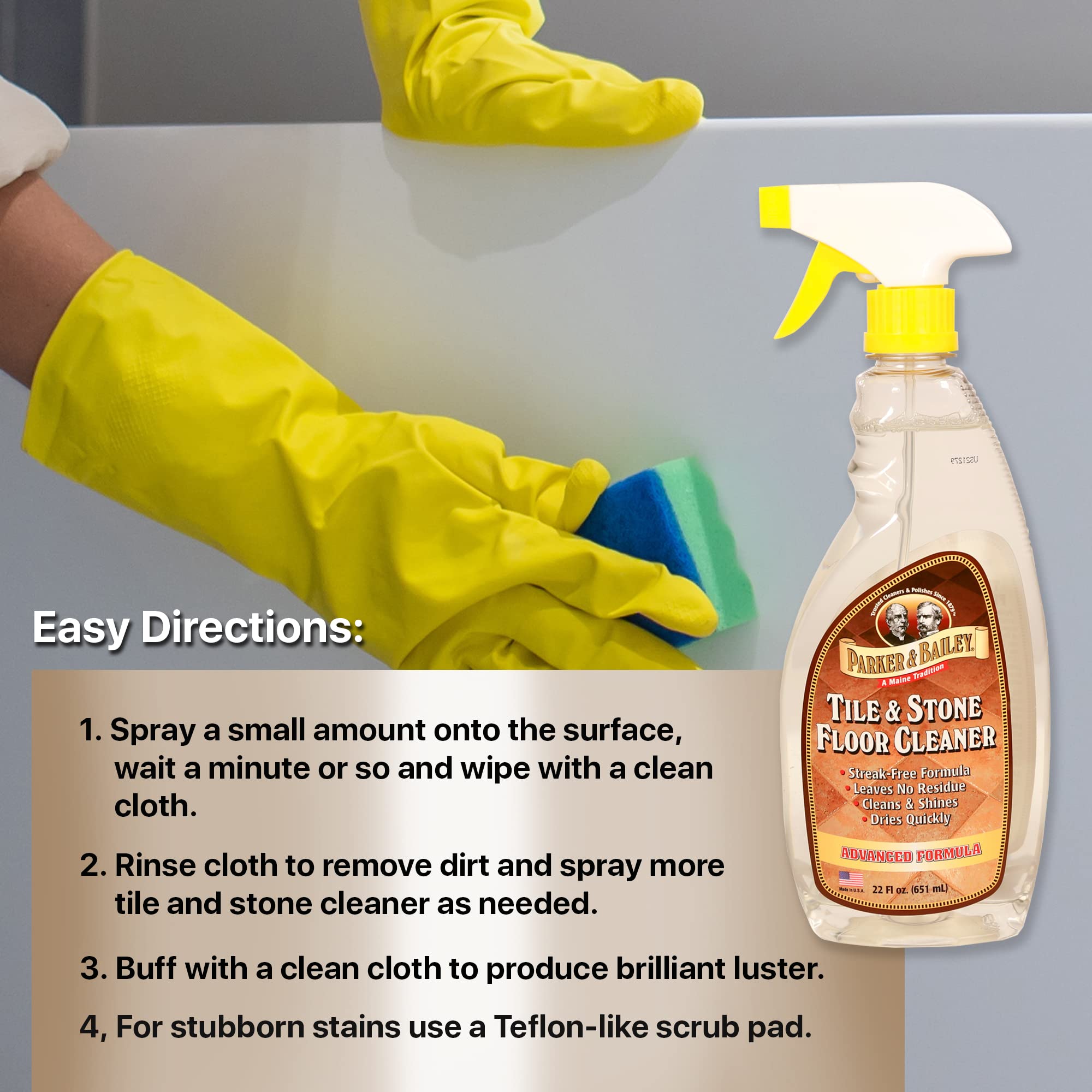 PARKER & BAILEY Tile & Stone Cleaner - Granite Countertop Cleaner Kitchen Island Cleaning Spray Marble Cleaner Tile Cleaner Slate Quartz Daily Granite