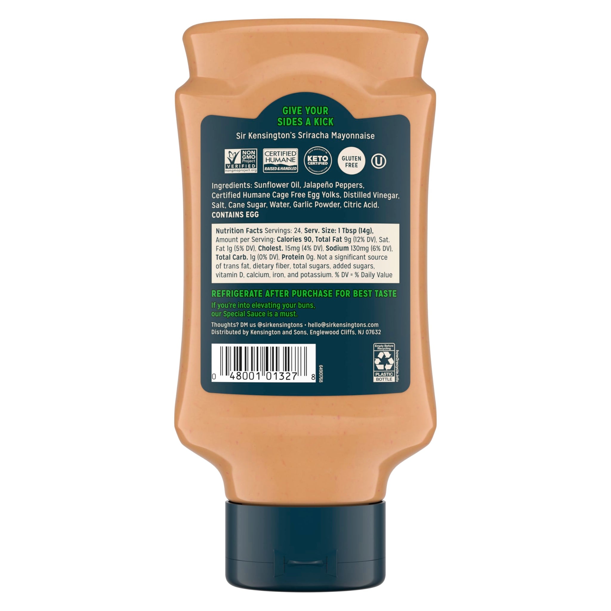 Sir Kensington's Mayonnaise Sriracha Mayo For A Delicious Condiment Dip and Dressing Gluten Free Non-GMO Project Verified Shelf-Stable 12 oz
