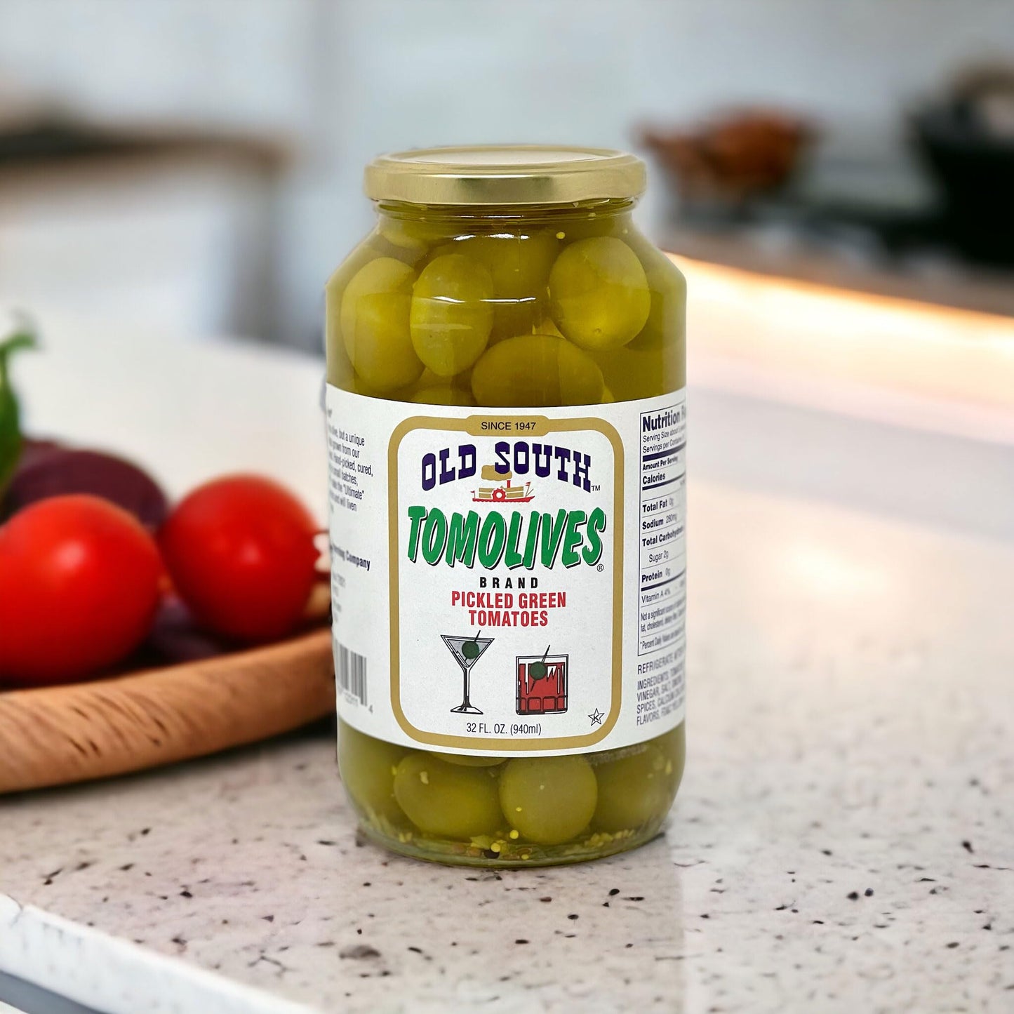 Old South Tomolives (2 Pack, 32 fl oz each) bundled with complementary 4-count Coasters | Ultimate Martini Garnish | Great Cocktail Snack