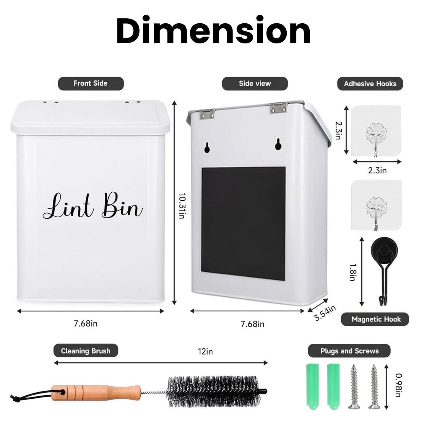 TIRIA Magnetic Lint Bin for Laundry Room, Metal Dryer Lint Trash Can Box with Lid, Wall Mounted Lint Collector Includes Nylon Brush, Exclusive Black