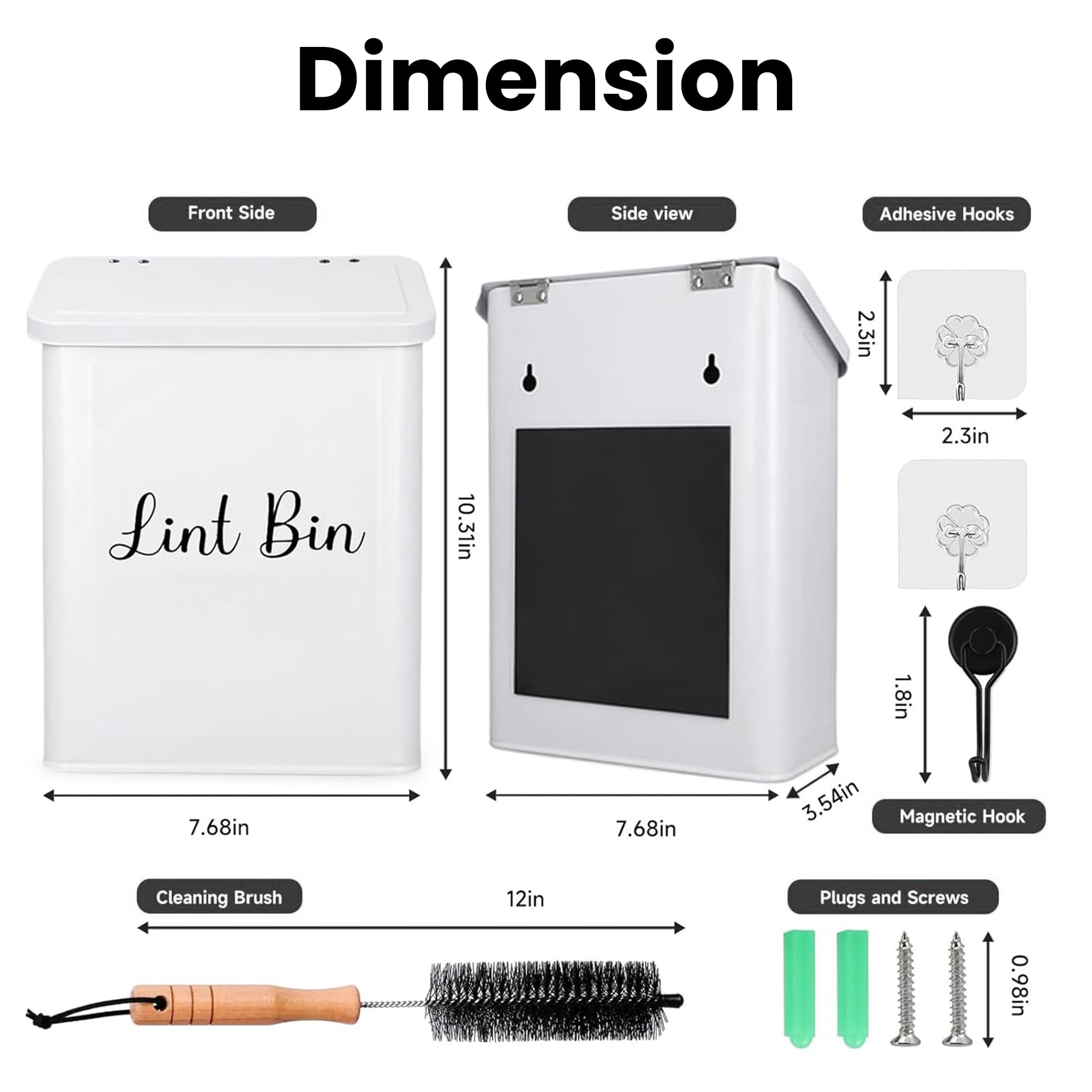 TIRIA Magnetic Lint Bin for Laundry Room, Metal Dryer Lint Trash Can Box with Lid, Wall Mounted Lint Collector Includes Nylon Brush, Exclusive Black
