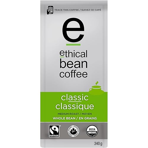 Ethical Bean Fair Trade Organic Coffee, Classic Medium Roast, Whole Bean Coffee - 12oz (340g) Bag