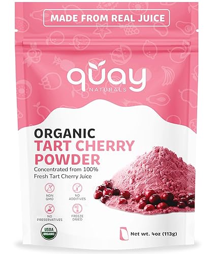 Quay Naturals Organic Tart Cherry Powder, 4oz | Made from US-Sourced Cherries | USDA Organic, Non-GMO, Freeze-Dried, No Additives | Great