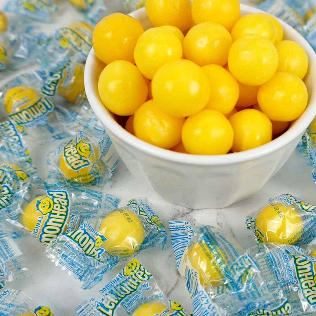 Lemonheads Candy, 1lb Bulk Bag (Approximately 60 pieces), Sour Hard Candies, Yellow Candy, Indvidually Wrapped Lemonhead Bulk Candies