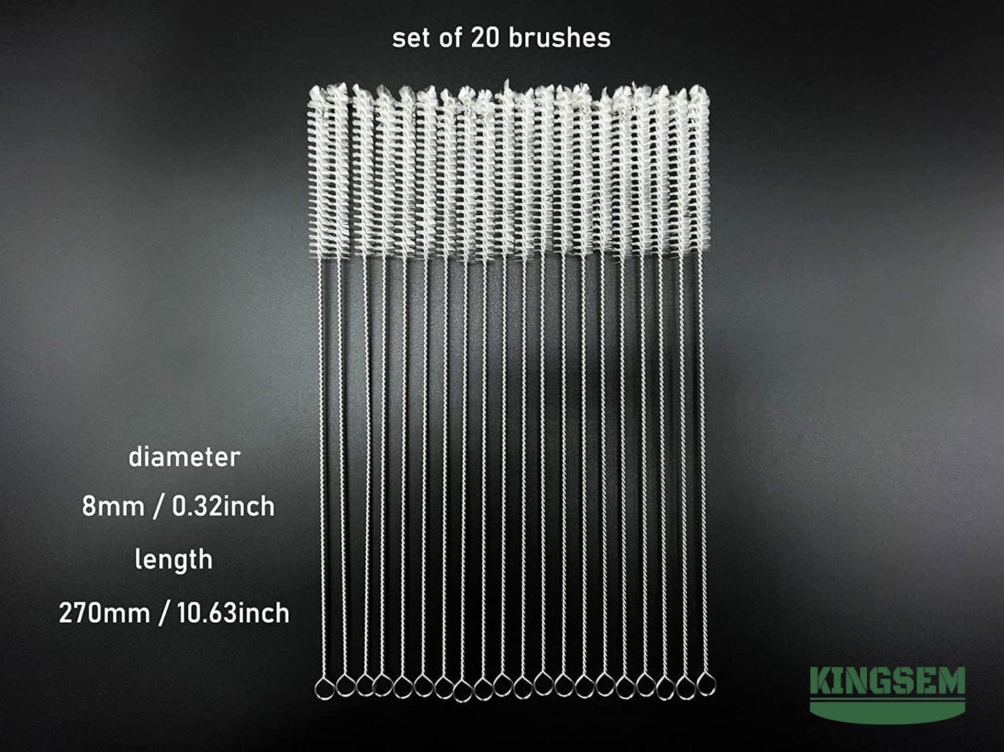 KINGSEM 20PCS Straw Cleaner Brush kit, Straw Brush of 8mm-10.6 inch for Water Bottle Sippy Cup with Straw, Glass Straw,Piper Cleaning, Tubes Cleaning